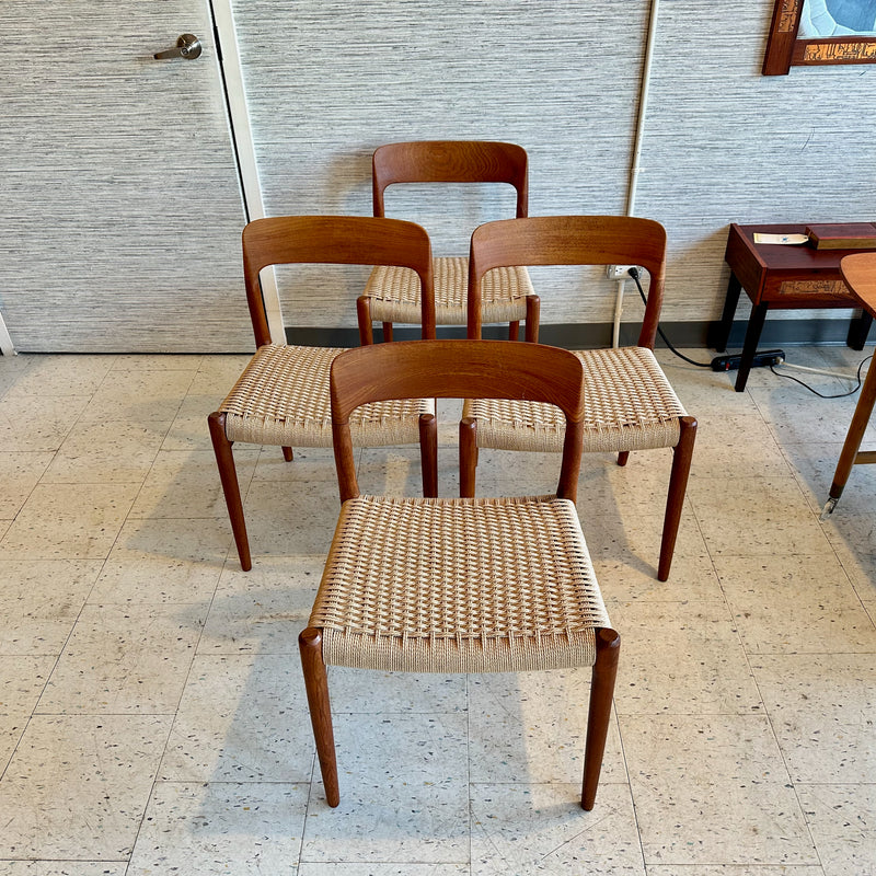 Niels Moller Model 75 Dining Chairs With New Danish Cord