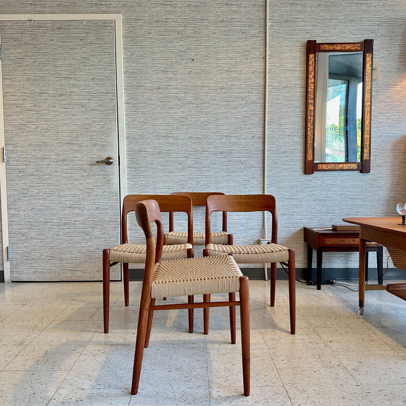 Niels Moller Model 75 Dining Chairs With New Danish Cord