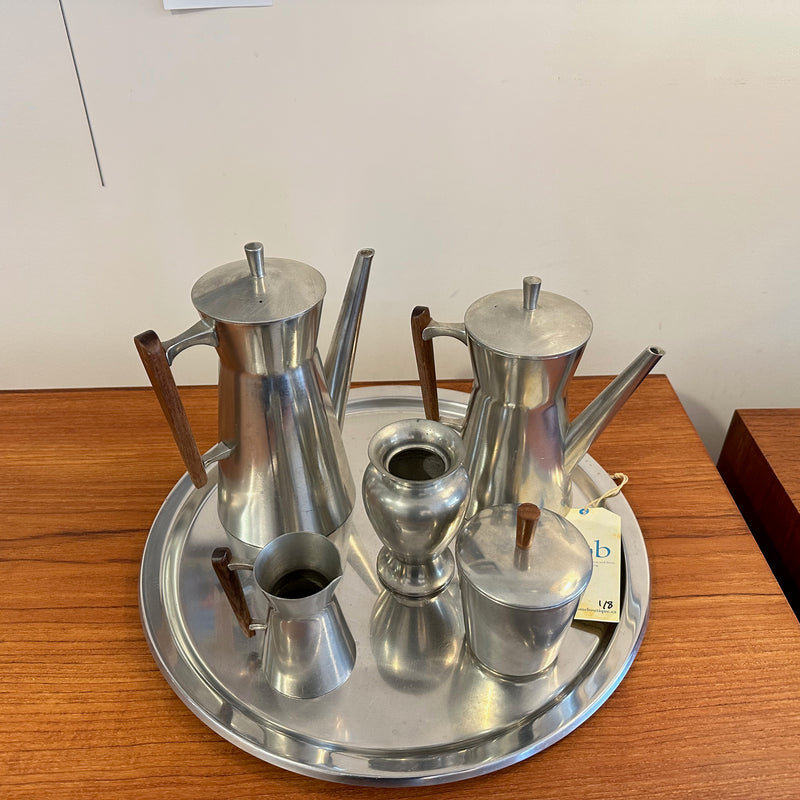 Pewter And Teak Tea And Coffee Set By Royal Holland