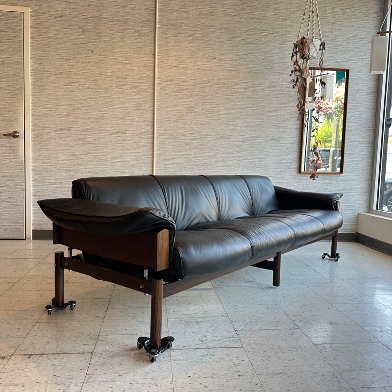Rosewood And Leather 4 Seater Sofa By Percival Lafer Model MP -13