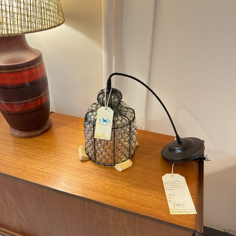 Vintage Pendant Lamp With Blown Glass And Wire Shade