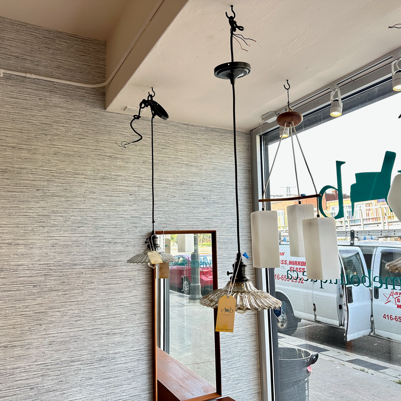 Vintage Pendant Lamp With Blown Ribbed Glass Shade