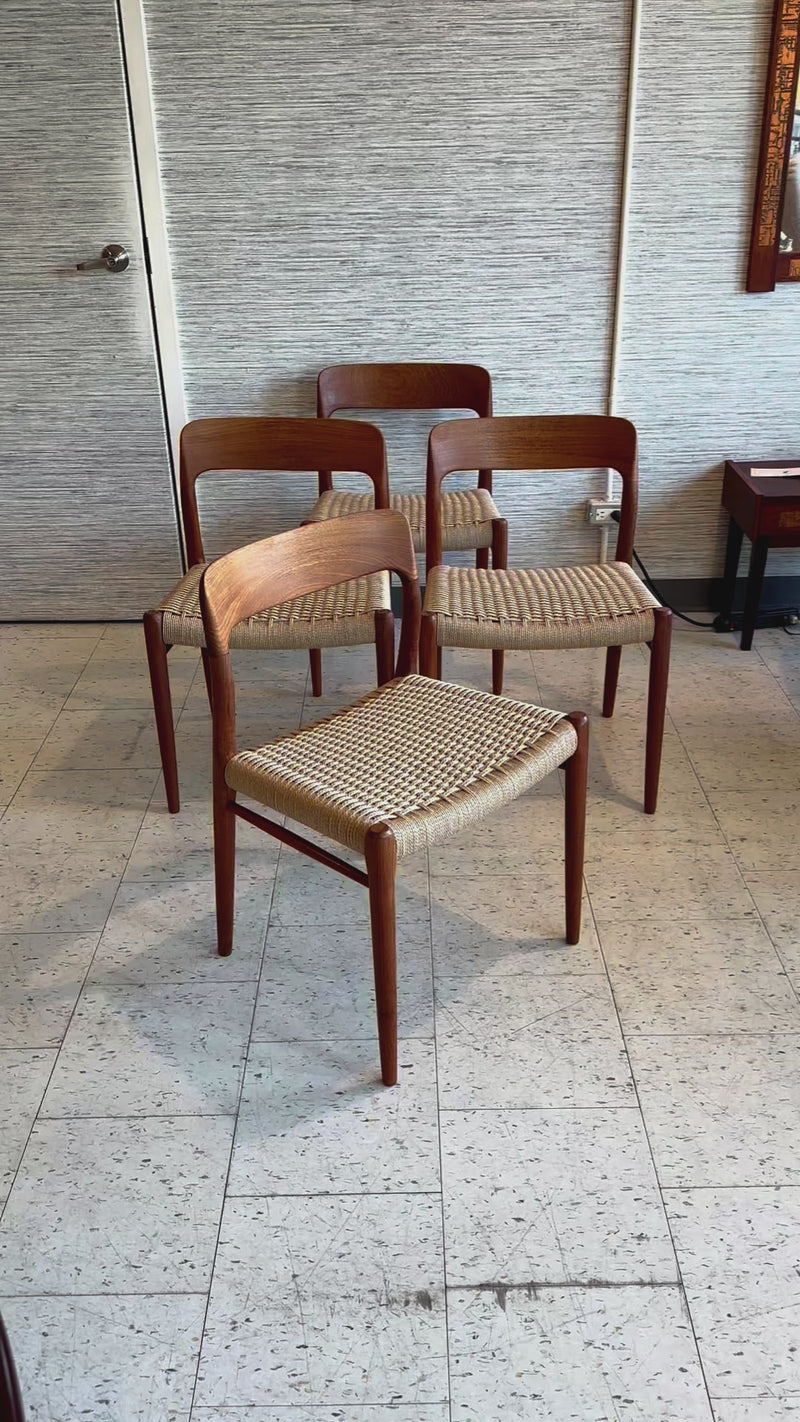 Niels Moller Model 75 Dining Chairs With New Danish Cord