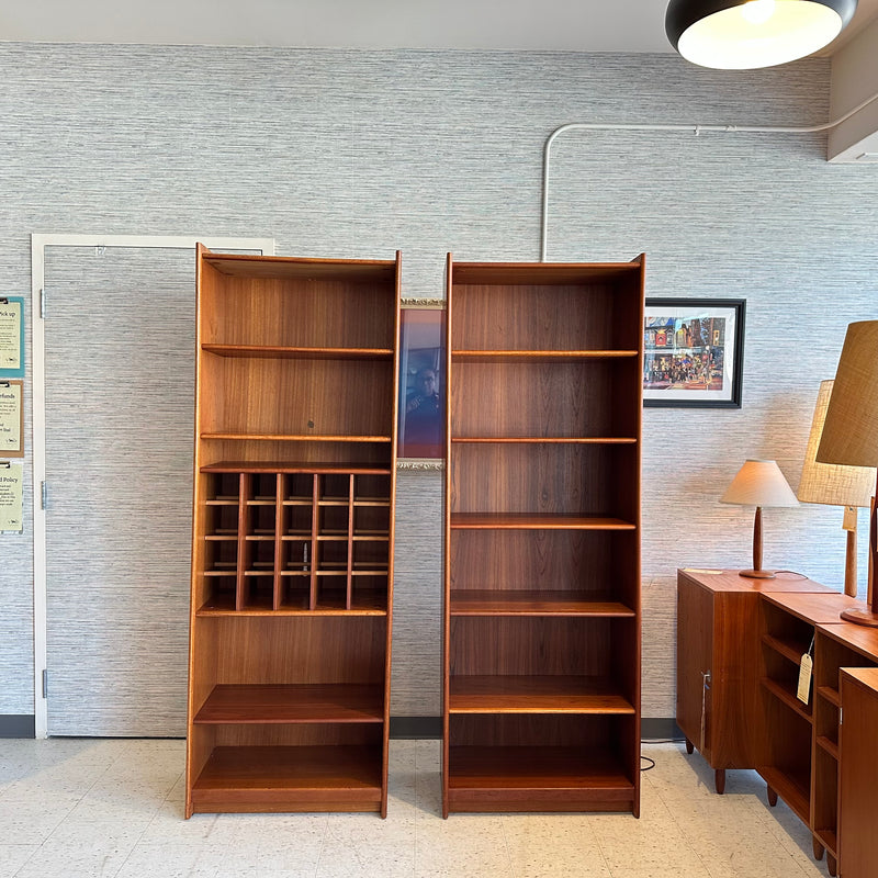 Danish Mid-Century Teak Tall Bookcase With Wine Storage