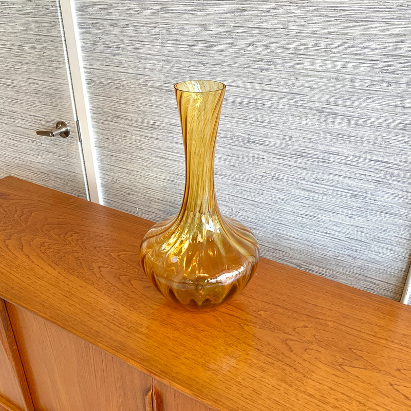 Large Hand Blown Italian Glass Vase By Murano