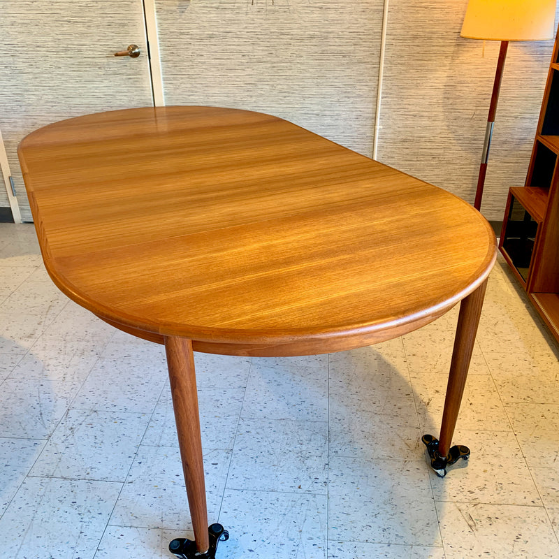Generous Danish Modern Round Extending Teak Dining Table