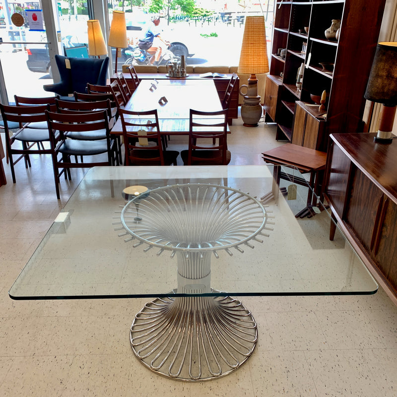 Generous Mid-Century Modernist Glass And Chrome Dining Table