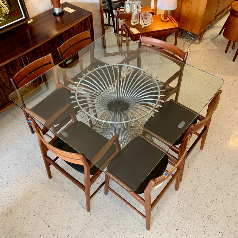Generous Mid-Century Modernist Glass And Chrome Dining Table