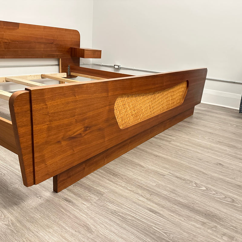 King Size Mid-Century Bed Frame With Floating Side Tables In Teak