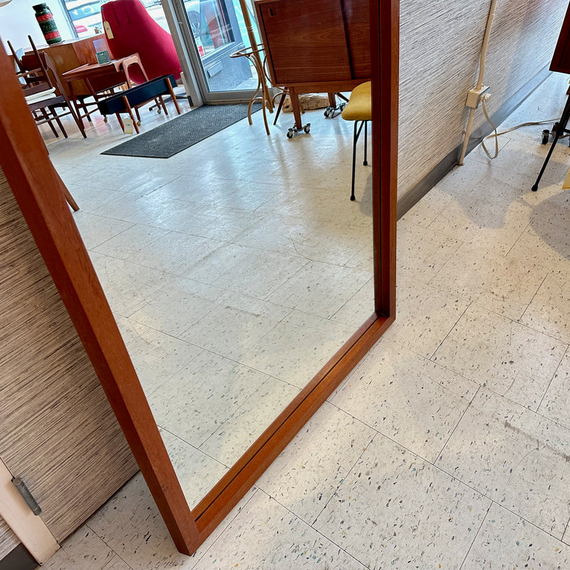 Large Mid-Century Modern Solid Teak Frame Floor Mirror