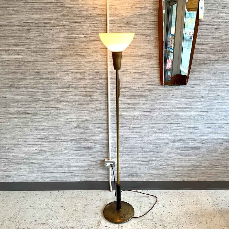Mid-Century Brass Floor Lamp With Milk Glass Shade