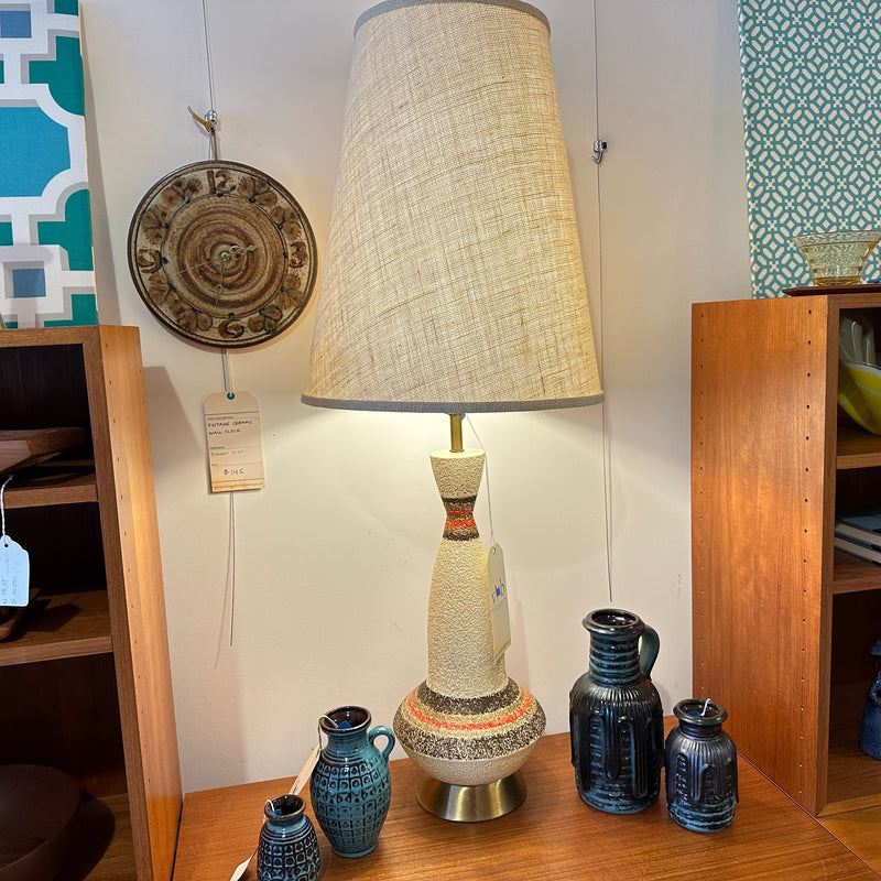 Large Mid-Century Ceramic Genie Bottle Table Lamp On Brass Base