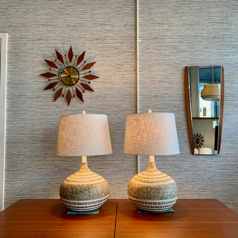 Mid-Century Chalkware Table Lamps With Barrel Shades