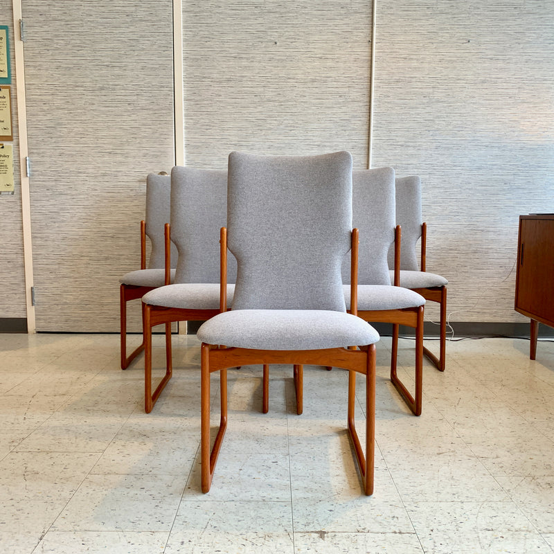 Mid-Century Solid Teak High Back Dining Chairs by Vamdrup Stolefabrik
