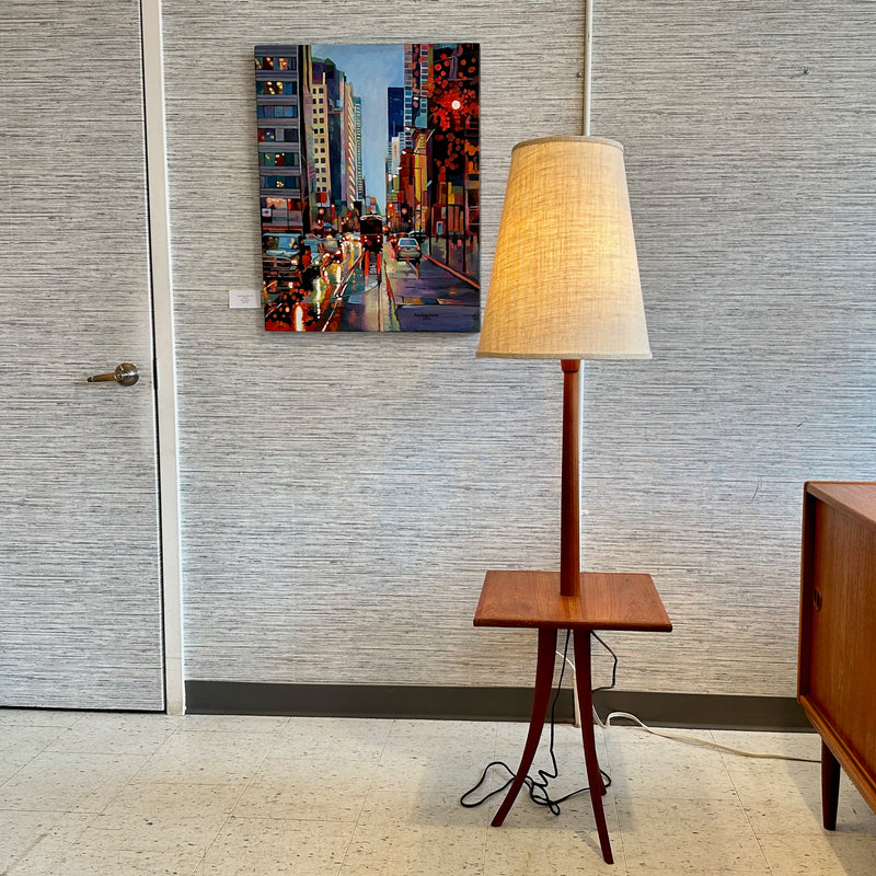 Mid-Century Teak Table And Floor Lamp With Original Shade