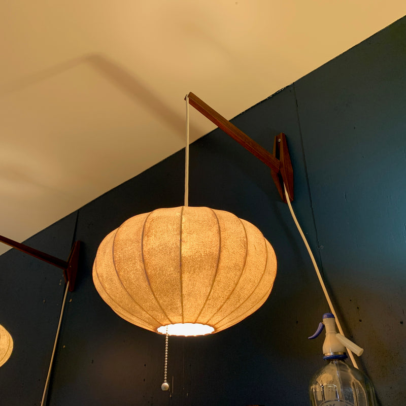 Mid Century Teak Wall Lamps With Original Bubble Shades